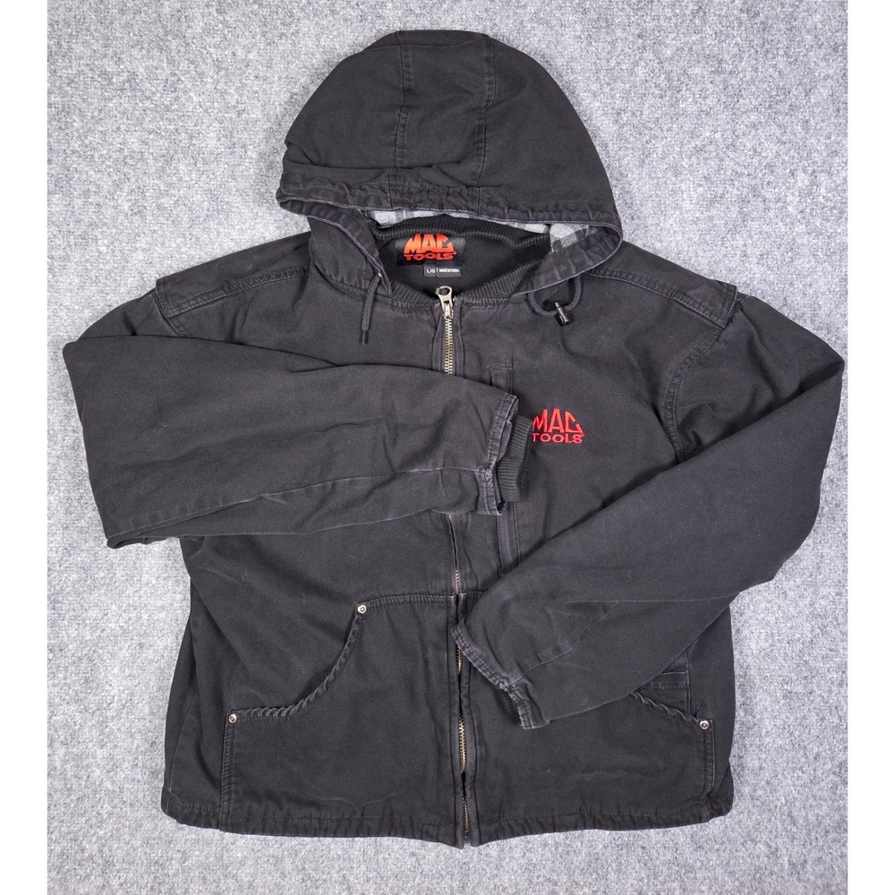 Mac Tools Heated Gear Jacket Mens L Black Canvas Hooded Workwear Full Zip